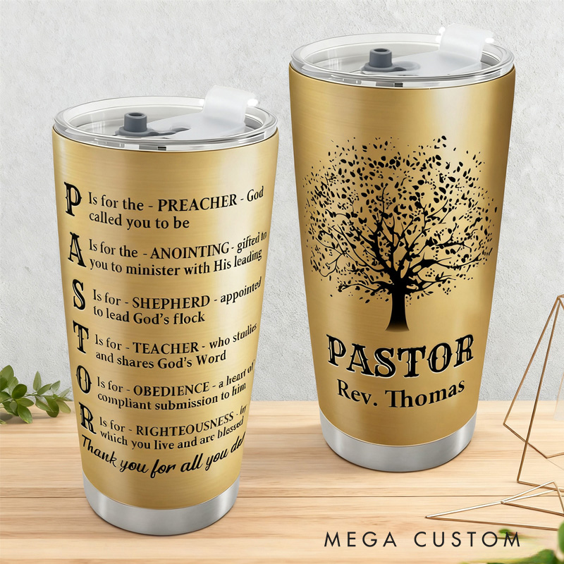 Personalized Thank you Pastor 20oz Stainless Steel Tumbler with Name Religious Gift Appreciation Gift for Christian Pastor
