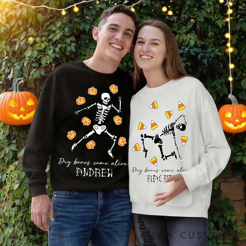 Personalized Halloween Skeleton Pumpkin Candy Classic Sweatshirt with Name Halloween Gift for Women and Men
