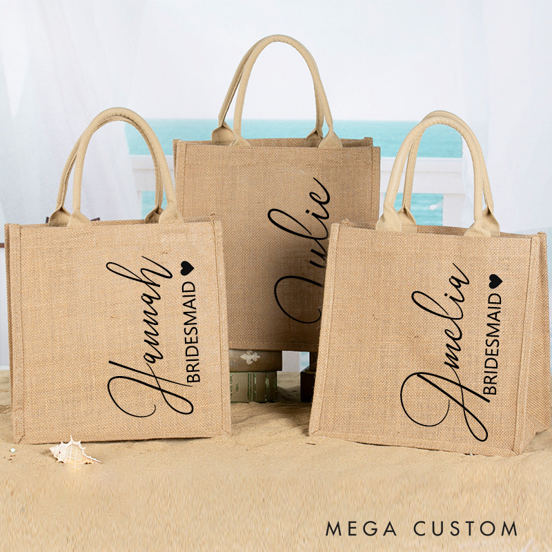 Personalized Bridesmaid Burlap Tote Bags Bride Beach Jute Bag Bridal Shower Party Gift Bridesmaid Gift Idea