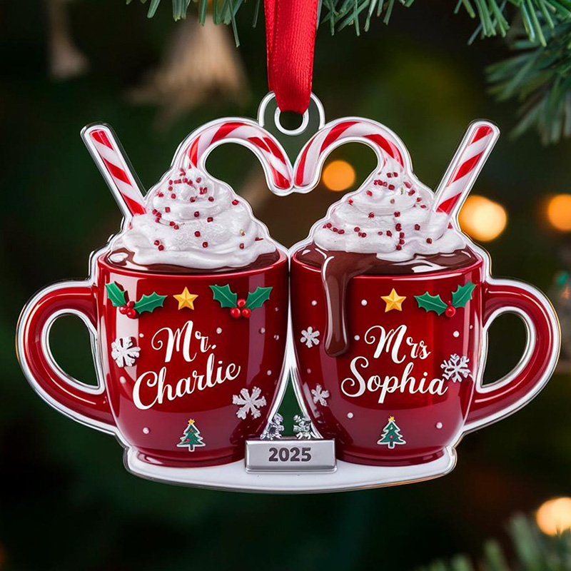Personalized Mr and Mrs Coffee Mug Christmas Ornament Couple Christmas Keepsake Gift For Newlywed
