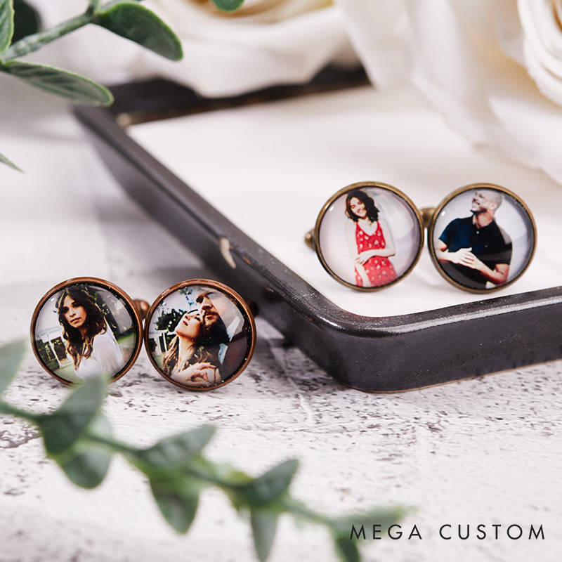 Personalized Photo Cufflinks with Text Wedding Gift Photo Cufflinks Groom Groomsmen Gifts for Men Father of the Bride Gift Husband Cufflinks