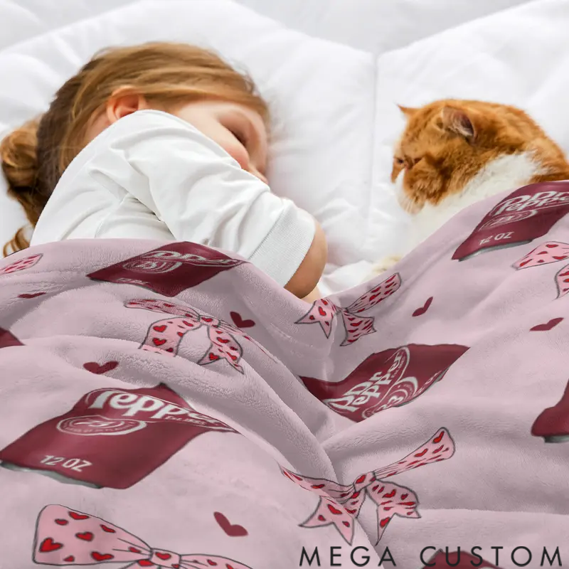 Personalized Dr Pepper Flannel Leopard print bow Throw Blanket - Versatile For Sofa, Bed, Office, Camping- Cozy Nap Blanket