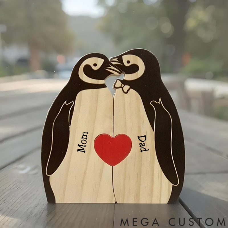 Personalized Wooden Penguin Family Puzzle Wooden Puzzle Gift,Desk Decor