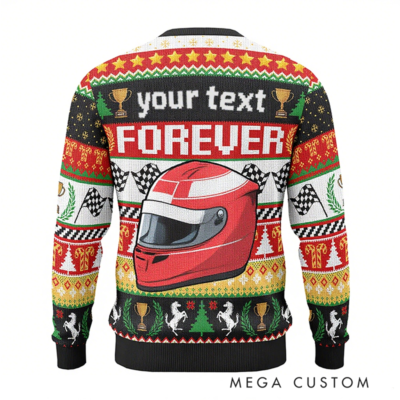 Personalized Christmas Ugly Sweater Keep Fighting Design Custom Text Sweater Gift for Racers and Racing Lovers