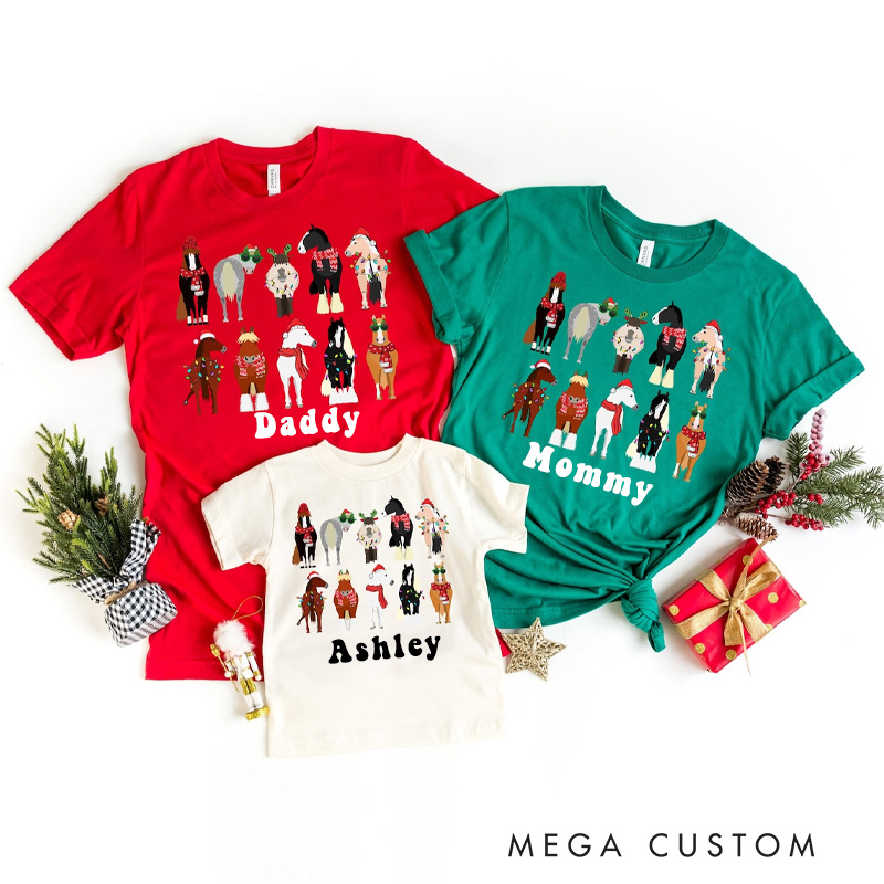 Personalized Classic T-shirt Horse Lover Animal Christmas Shirt for Equestrian Riding Lovers
