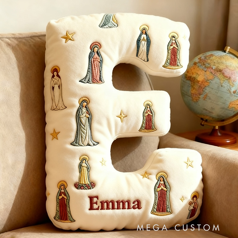Personalized Mother of God Pray for us Graphic 3D Print Letter Pillow with Custom Name Home Decor Christian Pillow Religious Gift for Kids Adults