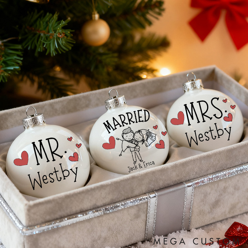 Personalized Mr and Mrs Matching Christmas Ornament Our First Christmas Ornament Set For Newlywed Couple Wedding Ornament Keepsake