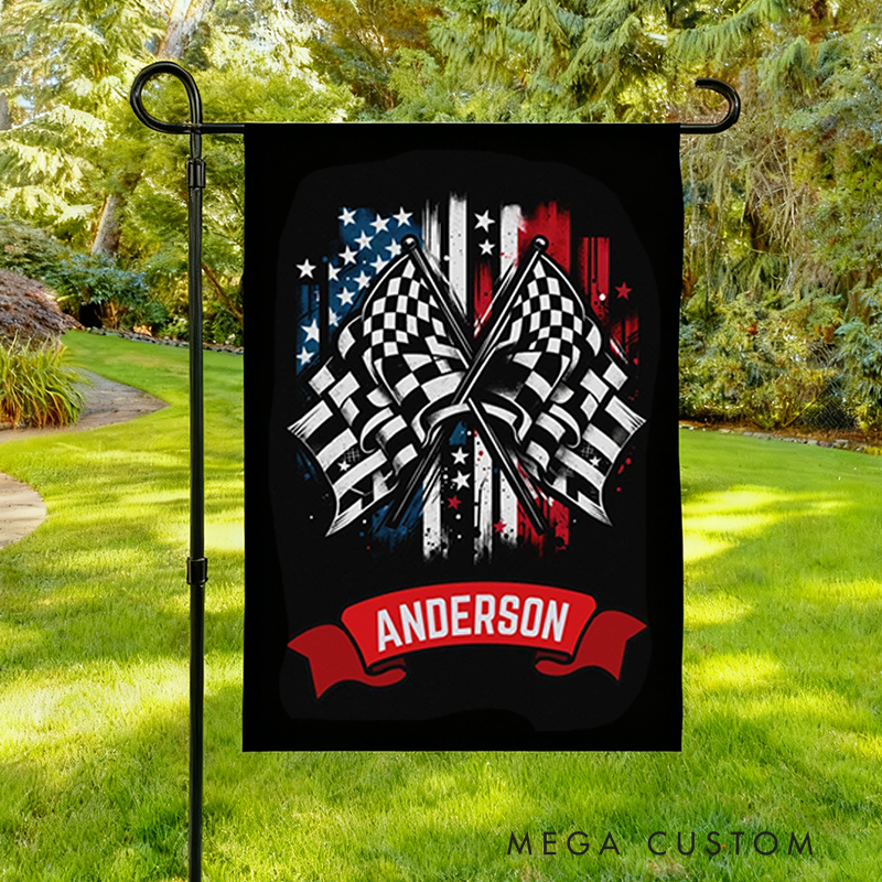Personalized Checkered Racing Bow Garden Flag Custom Name Flag Unique Decoration Flag for Racer and Racing Lovers