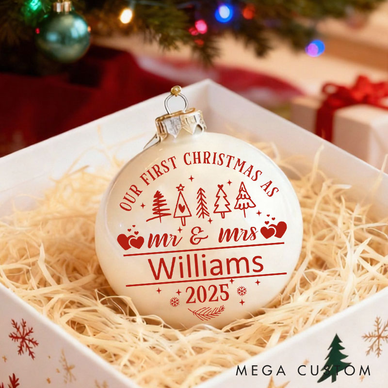 Personalized Our First Christmas as Mr. & Mrs. Ornament 2025 Christmas Gift Bulb Newlyweds 1st Christmas Tree Decor