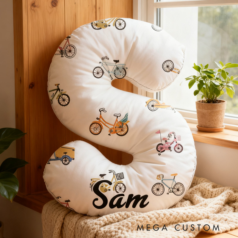 Personalized Bicycle Pattern Letter Pillow Graphic 3D Print Funny Letter Pillow Name Pillow Comfortable Travel Cushion for Riders Riding Lovers