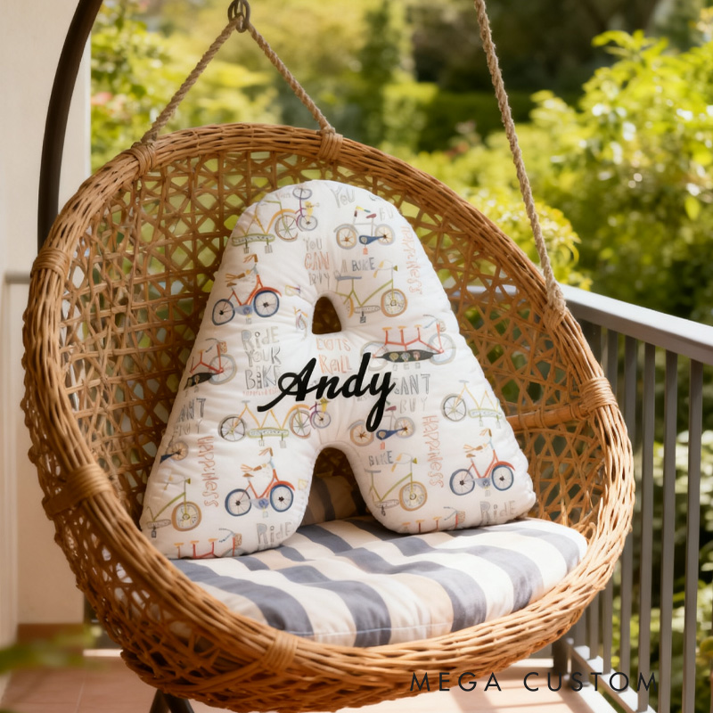 Personalized Bicycle Pattern Letter Pillow Graphic 3D Print Funny Letter Pillow Name Pillow Comfortable Travel Cushion for Riders Riding Lovers