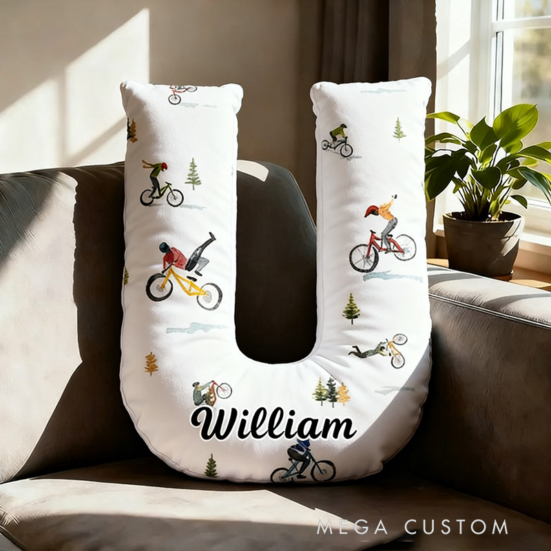 Personalized Racing Bicycle Pattern Letter Pillow Graphic 3D Print Funny Letter Pillow Name Pillow Comfortable Travel Cushion for Riders Riding Lovers