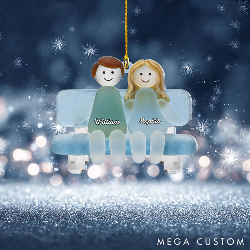 Personalized Sea Glass-Style Couple Chrismas 2D Flag Couple Swing Design Ornament Chrismas Decoration with Names Chrismas Gift for Husband Wife