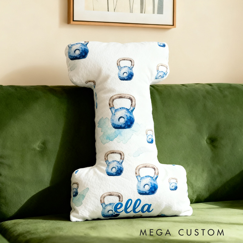 Personalized Barbell Blueberry Letter Pillow Graphic 3D Print Funny Letter Pillow Name Pillow Girly Health and Gym Fitness illustrations