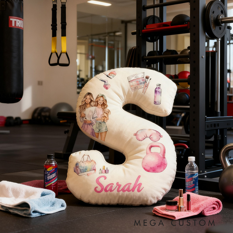 Personalized Fitness Girls Letter Pillow Graphic 3D Print Pajama Party Funny Letter Pillow Name Pillow Girly Health and Gym Fitness Lovers Illustrations