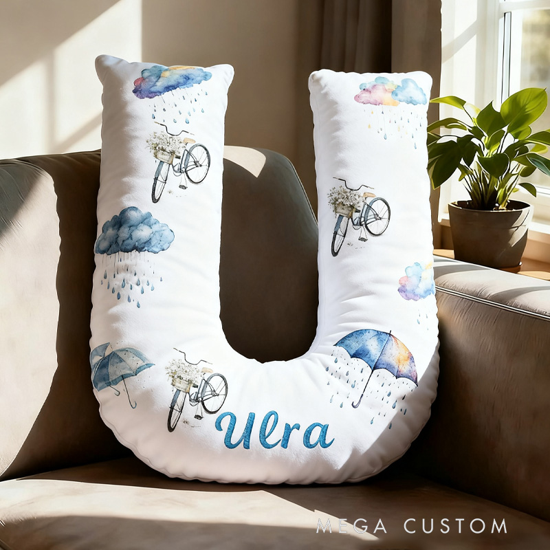 Personalized Umbralla Cycling Letter Pillow Graphic 3D Print Funny Letter Pillow Name Pillow Comfortable Travel Cushion for Riders Riding Lovers