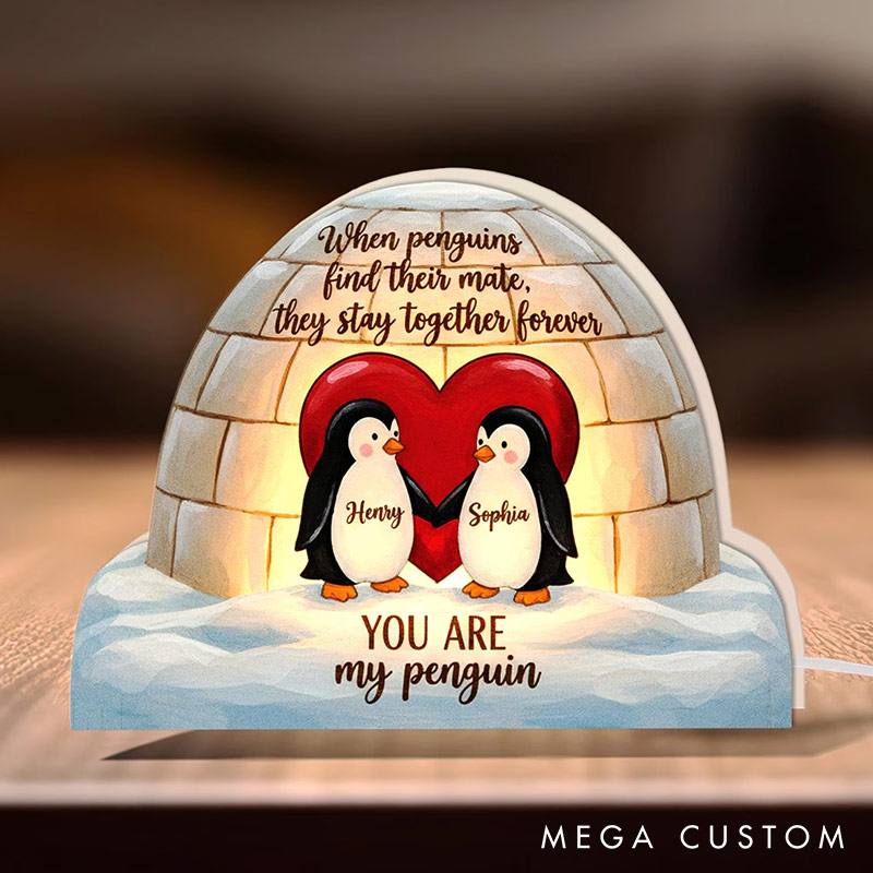 Personalized Couple Penguin Holding Hands Light Box Custom Name Night Light Decor Igloo Heart Decor You are My Penguin Gift for Him Her 
