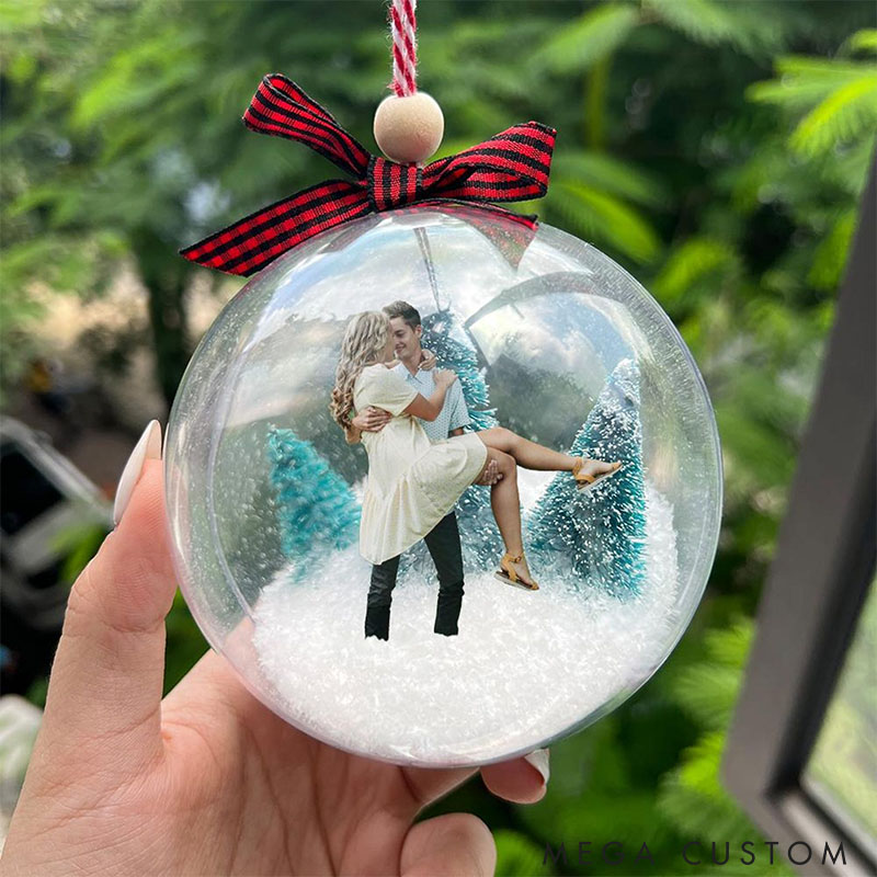 Personalized Couple 3D Photo Acrylic Ball Christmas Ornament Custom Snow Globe Xmas Ball Ornament from Your Own Picture Our First Christmas Gift