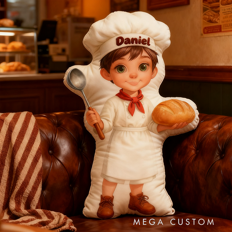 Personalized Chef Shaped Pillow Custom Name 3D Graphic Print Cushion Gift for Chef and Culinary Enthusiasts