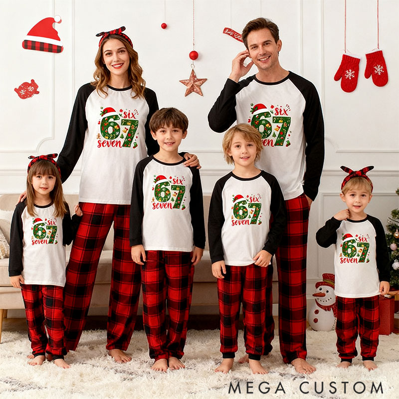Personalized Six Seven Christmas Hat Theme Fashion Print, Comfortable Soft Fabric, Holiday Christmas Gift Essential Pajamas Gift for Family