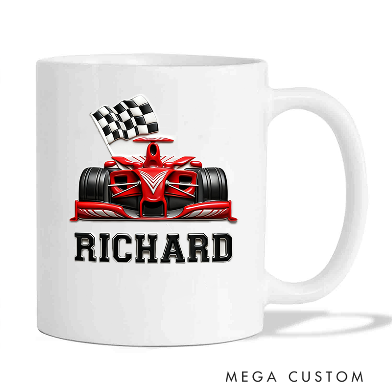 Personalized Checkered Flag Racing Car Ceramic Mug Custom Name Mug Gifts