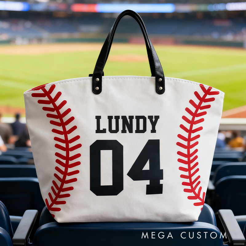 Personalized Baseball Texture Tote Bag Design, Stylish & Functional for Baseball Enthusiasts Custom Name & Number
