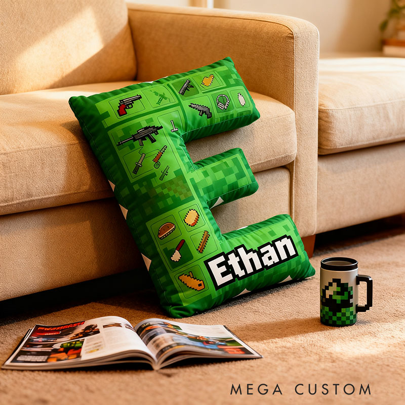 Personalized Game Letter Pillow for Game Lovers Plush Pillow Christmas Birthday Holiday Gift for Kids