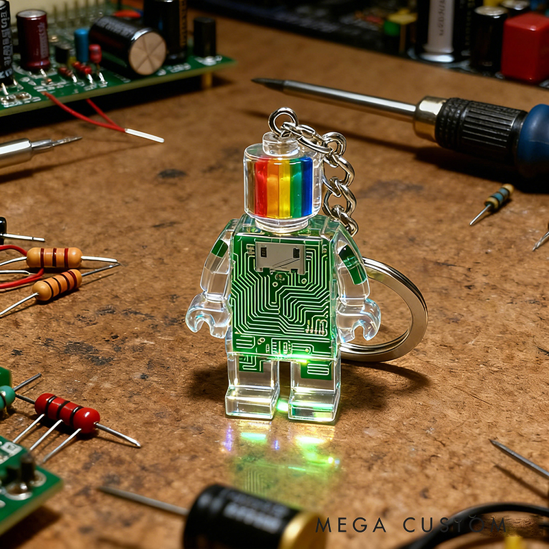Rainbow Head Circuit Board Robot Keychain - Upcycled Circuit Board Robot Keychain Unique Resin Craft, Tech-Inspired Accessory for Geeky Gifts & Daily Style 