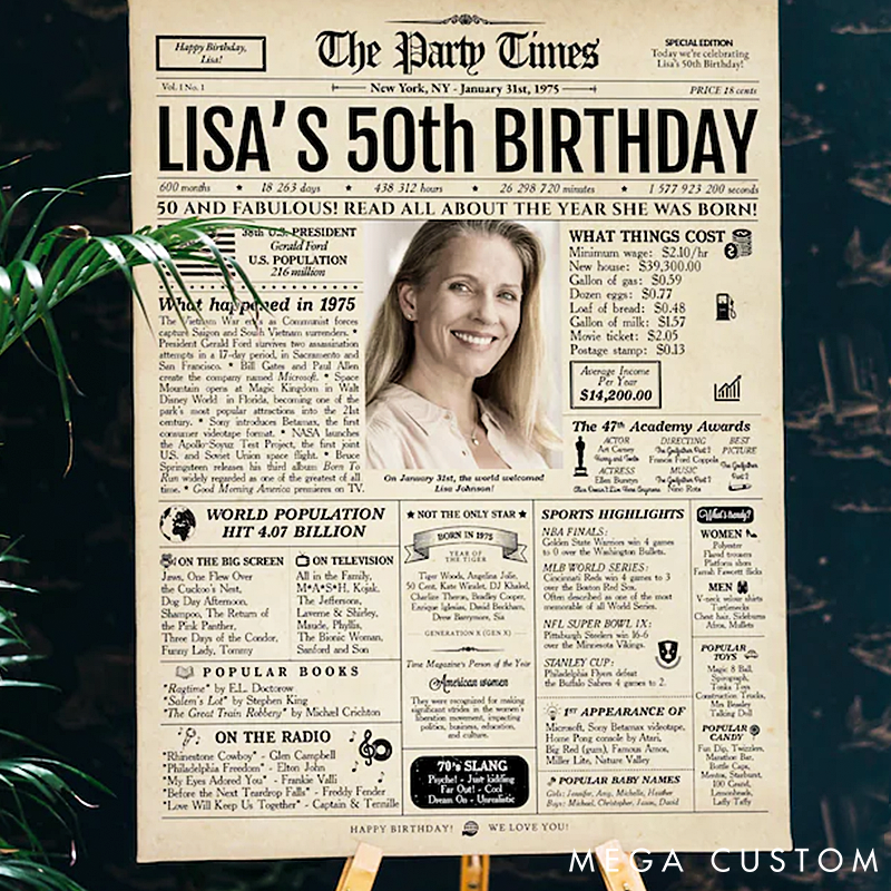50th Birthday Newspaper Poster Gift for Him or Her Printed or Digital
