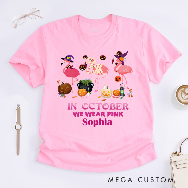 Personalized In October We Wear Pink Halloween Breast Cancer Awareness Fun T-shirt