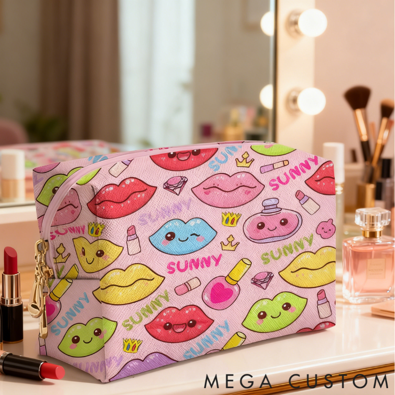 Personalized Fun Makeup Toiletry Bag Custom Name for Kids Travel Gifts and Daily Use
