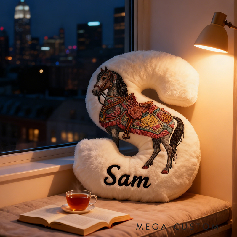 Personalized Riding Floral Letter Pillow Floral Horse Custom Name Festive Flower Decor with French Countryside Gifts for Family Graphic 3D Print Riding Lovers