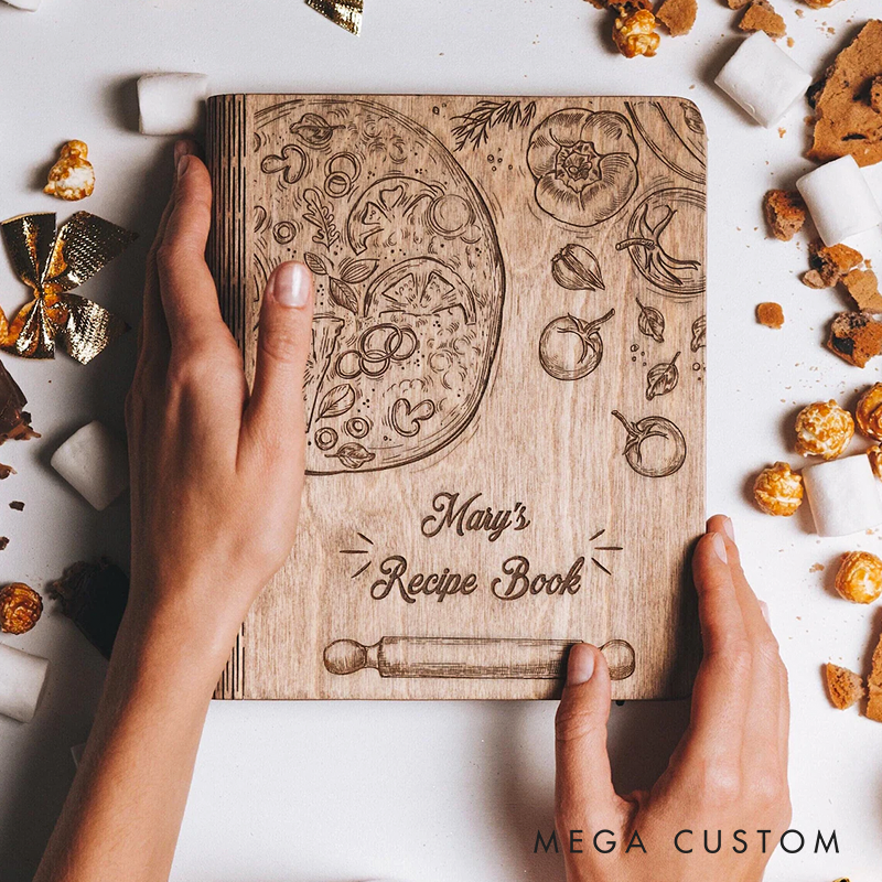 Personalized Gifts for Her Recipe Book Wooden Binder Mom Christmas Gifts Custom Cookbook Mom Birthday Gift Home Kitchen Gift for Women