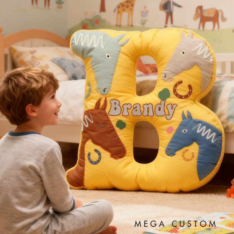 Personalized Riding Equestrian Horse Pillow Floral Horse Custom Name Festive Flower Decor with French Countryside Gifts for Family Graphic 3D Print Riding Lovers