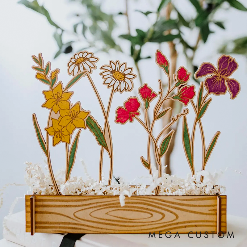 Laser Engraved Birth Month Flower Garden Personalized Floral Decor
