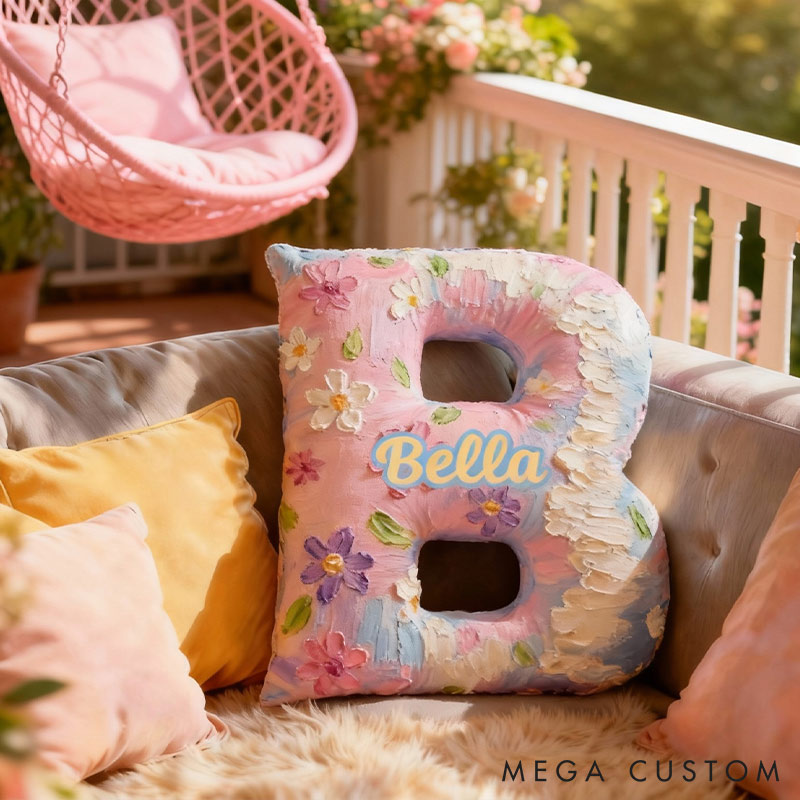 Personalized Colorful Flora Letter Pillow Initial Flower Throw Pillow Custom Holiday Home Decor Letter Pillow for Flower Girl for Girl friend
