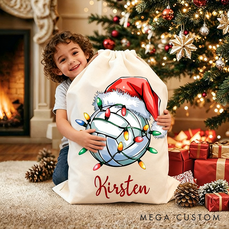 Personalized Sports Christmas Sack with Festive Lights and Custom Name