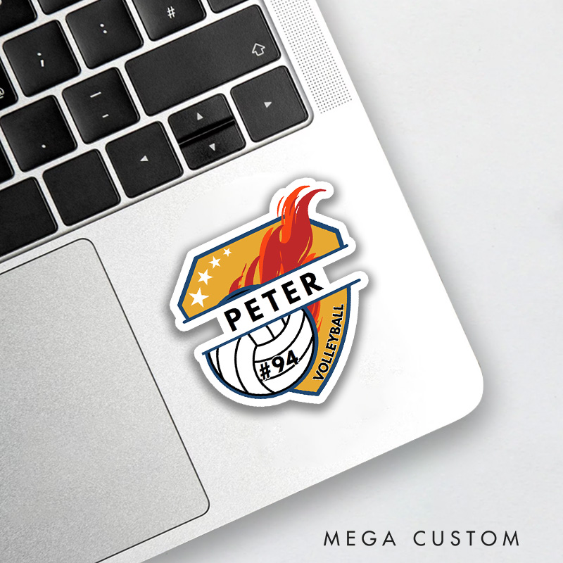 Personalized Volleyball Fire Sticker with Custom Player Name and Number for Athlete Sticker