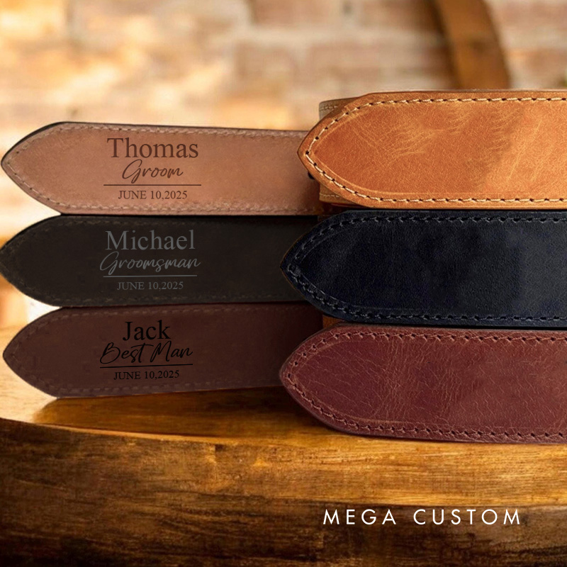 Personalized Engraved Leather Belt for Groom Groomsman Vintage Belt Anniversary Gift for Husband Boyfriend