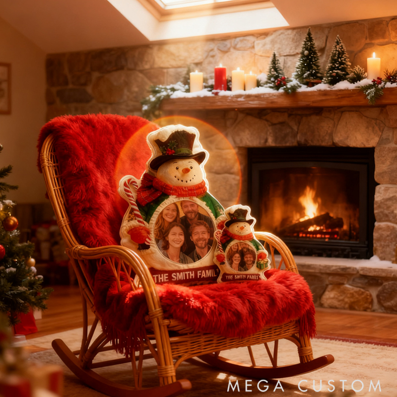 Personalized Upload Photo Christmas Snowman Shaped Holiday Festival Pillow Gift for Family