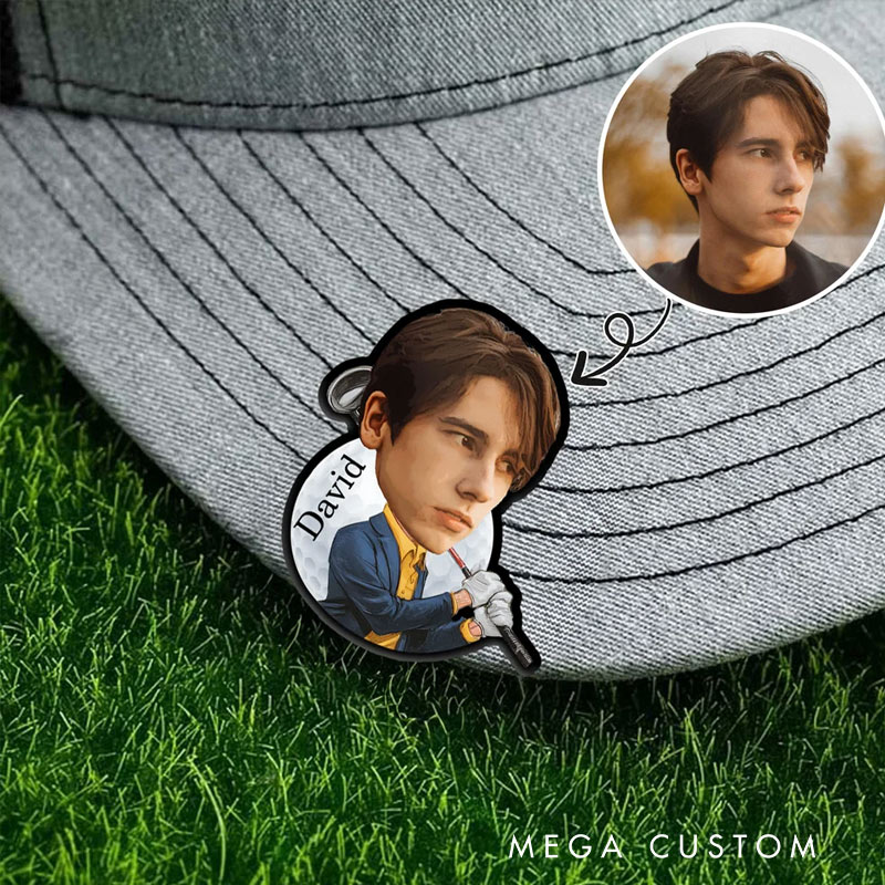Personalized Face Photo Golf Character Golf Ball Marker Magnetic Hat Clip with Name Gift for Golf Players Lovers