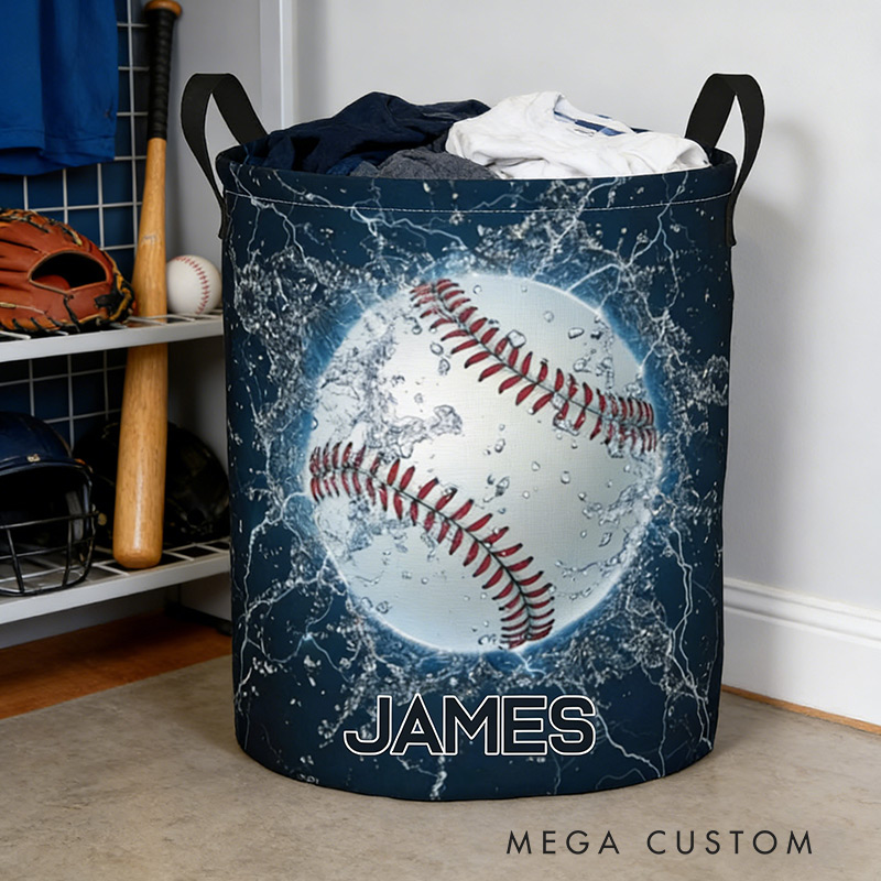 Personalized Baseball Laundry Basket Water Splash Baseball Printed with Custom Name