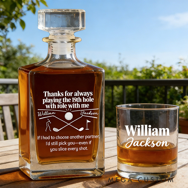 Personalized Golf Whiskey and Glass Set Thanks for Always Playing the 19th Hole with Role with Me Gift for Golf Lovers