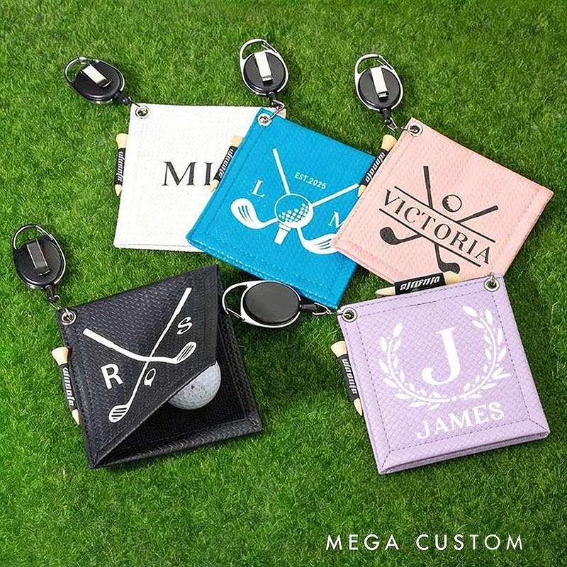 Personalized Leather Absorb Water Golf Towel with Golf Tees Retractable Clip Portable Accessories Birthday Gift for Golf Lovers
