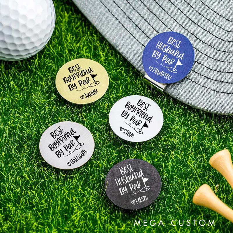 Personalized Best Husband By Par Golf Ball Marker Magnetic Hat Clip with Name Valentine's Day Birthday Gift for Golf Enthusiast