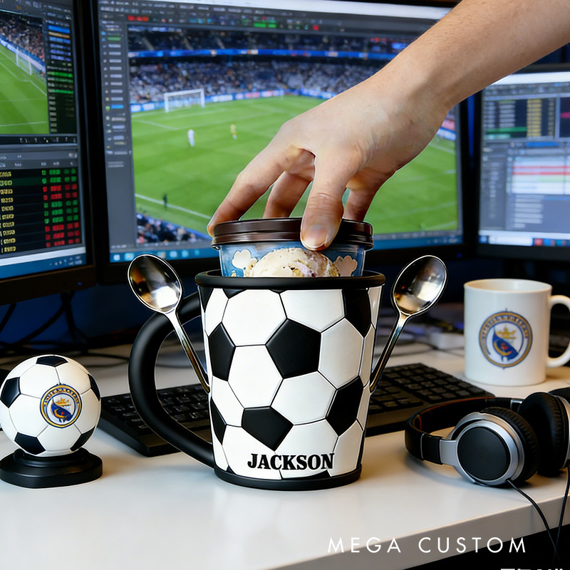 Personalized Soccer Ice Cream Holder 3D Print Pint Cup for Soccer Lovers and Ice Cream Fans