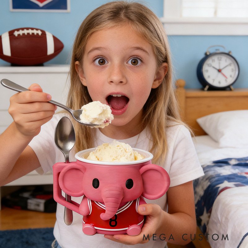 Personalized Jersey Pink Elephant Ice Cream Holder 3D Print Pint Cup for Sport Lovers and Ice Cream Fans