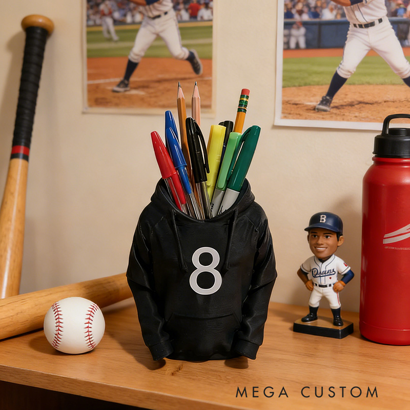Personalized Hoodie Pencil Holder 3D Print Pencil Organizer Stand Sport Player Desktop Decor