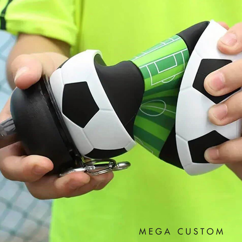 Personalized Foldable Soccer Water Cup Silicone Soccer Sports Water Bottle Custom Name Gift for Soccer Lovers