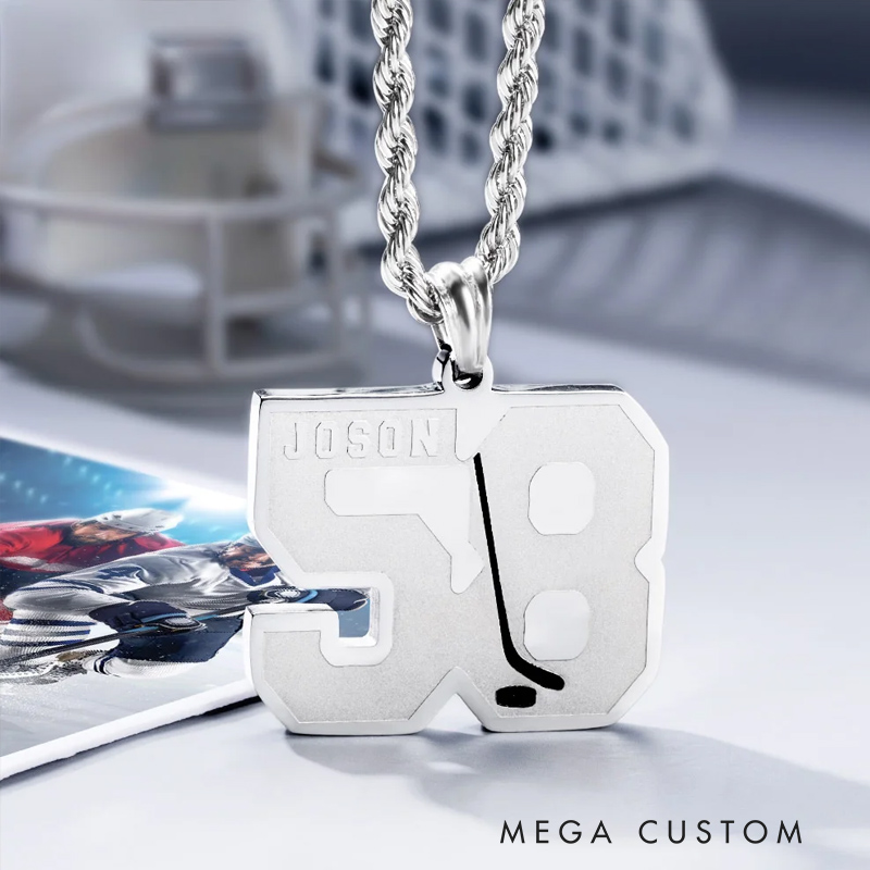 Personalized Ice Hockey Necklace with Engraved Name Number Match Day Birthday Gift for Ice Hockey Players Sport Lovers